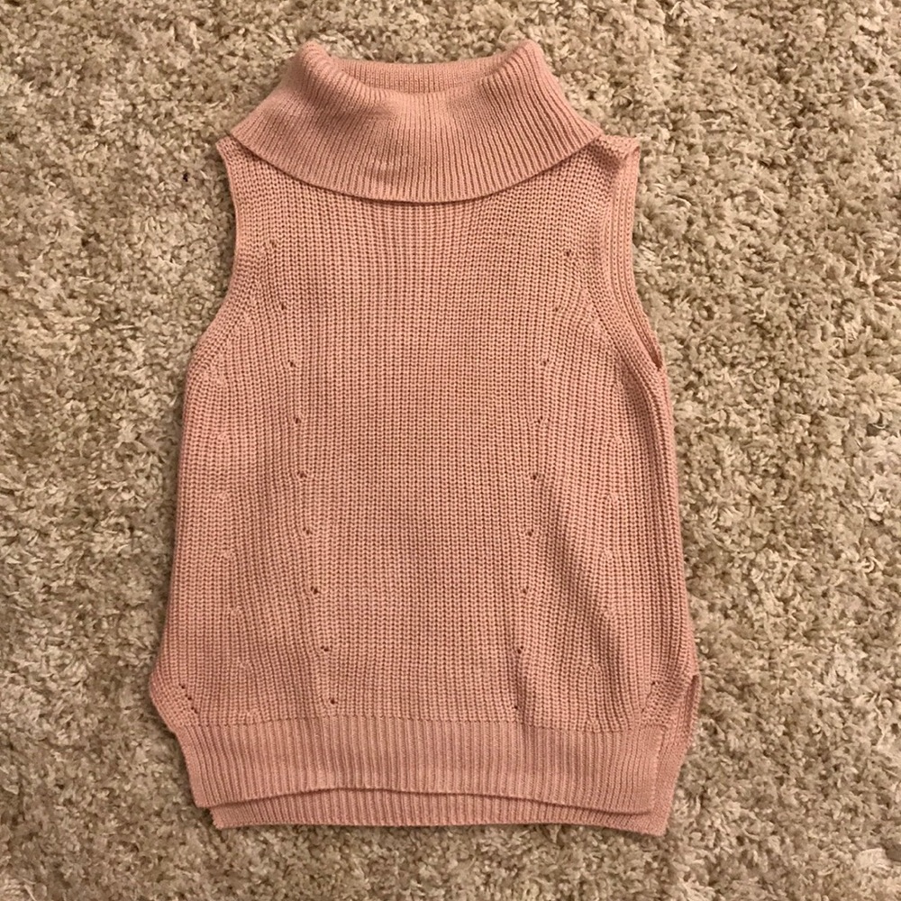 Blush Sleeveless Woven Turtleneck